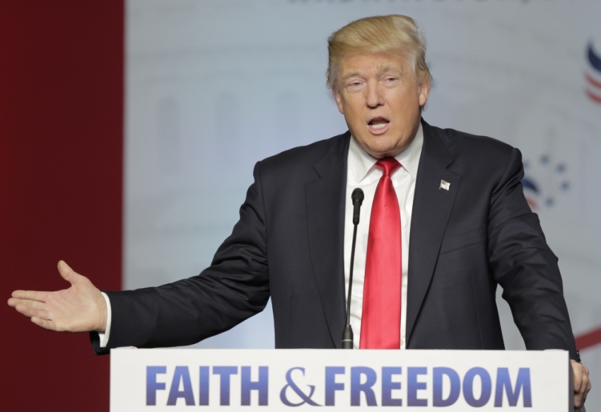 Republican U.S. presidential candidate Donald Trump addresses The Faith and Freedom Coalition's