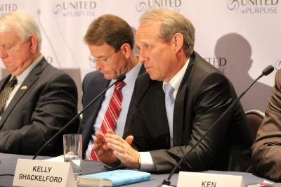 Kelly Shackleford, president and CEO of First Liberty Institute, speaks at a press conference in New York City after a meeting with presumptive Republican presidential nominee Donald Trump on Tuesday June 22, 2016.