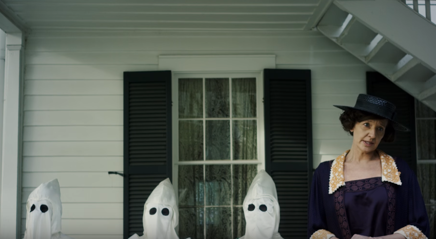 Margaret Sanger addressing a Ku Klux Klan chapter in the movie 