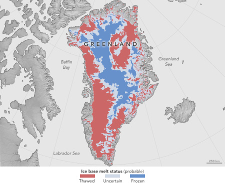 Greenland ice base melt status