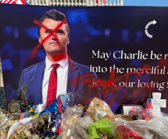 Charlie Kirk statue defaced with red paint; 'Jesus' crossed out, 'Satan' spray-painted over it
