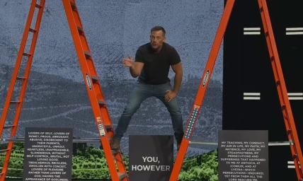 Megachurch pastor Josh Howerton takes flak for climbing ladders during sermon