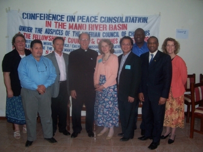 Participants in Jan. 23-25 peace conference in Liberia. Pictured (L-R) are: Sister Roseann Rustemeyer, School Sisters of Notre Dame; Anthony Filipino, Catholic Relief Services; Rev. William Dyer, Africa Faith and Justice Network; Rev. William Headley, Ca