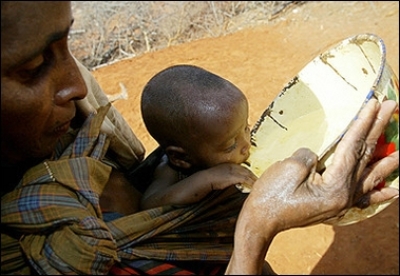 A child is given water by his mother, in this February 2006 photo, in drought stricken Wajir district in Kenya's north eastern province. The Kenyan government blamed increasing incidents of poaching and illegal trade in bush meat in the country on a seari