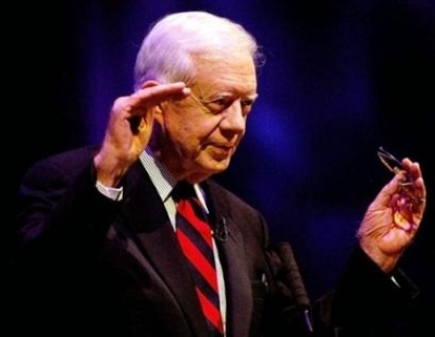 Ex USA president Jimmy Carter during bible class at the Baptist World Centenary Congress at the National Indoor Arena, Birmingham, England, Sunday July 31, 2005. The Baptist World Congress is held every five years when members of the Baptist World Allianc