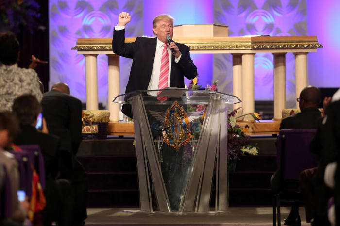 Republican presidential nominee Donald Trump attends a church service in Detroit, Michigan, U.S., September 3 2016.