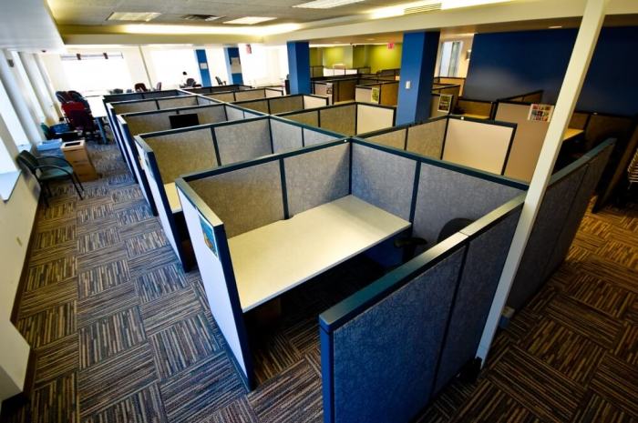 Cubicles in a now-defunct co-working space in Portland, Oregon.