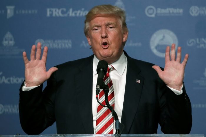 U.S. Republican presidential nominee Donald Trump speaks at the Values Voter Summit in Washington, D.C., U.S., September 9, 2016.