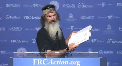 Phil Robertson of 'Duck Dynasty' and founder of the Duck Commander speaks at the Family Research Council's Values Voter Summit in Washington, D.C. on Friday, September 9, 2016.