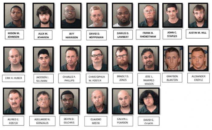 The 22 men arrested in a child sex sting after he allegedly travelling to designated locations to have sex with minors.
