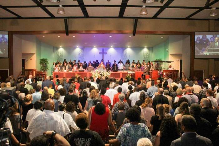Members of the Tulsa community gather to remember Terence Crutcher, 40, at the Metropolitan Baptist Church in Tulsa, Oklahoma on Wednesday September 21, 2016.