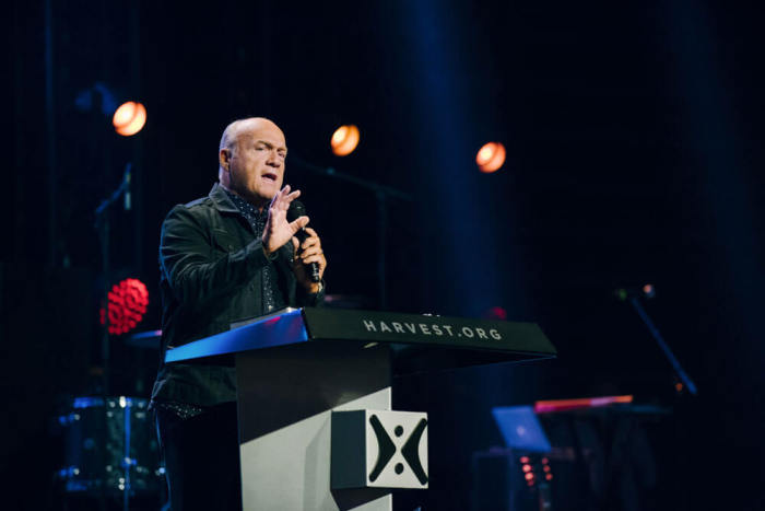 Pastor Greg Laurie delivers Gospel message to 4,000 people at Infinite Energy Arena in Atlanta, Georgia on Friday, Sept. 23, 2016, for Harvest Atlanta.