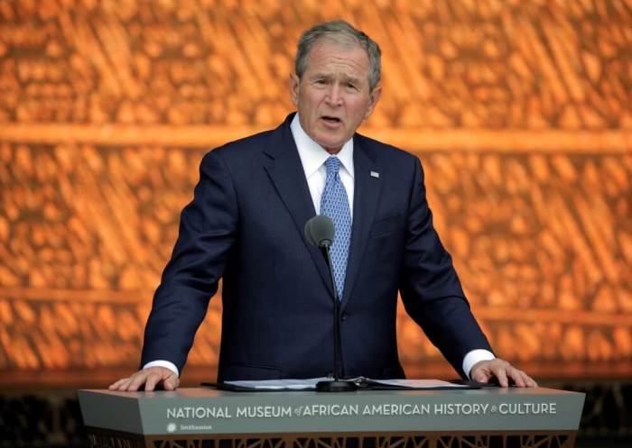 Former U.S. President George W. Bush speaks at the dedication of the Smithsonian’s National Museum of African American History and Culture in Washington, U.S., September 24, 2016.