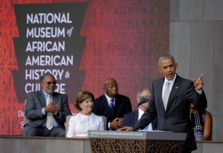 U.S. President Barack Obama speaks during the dedication and grand opening of the Smithsonian Institution's National Museum of African American History and Culture in Washington, U.S., September 24, 2016.