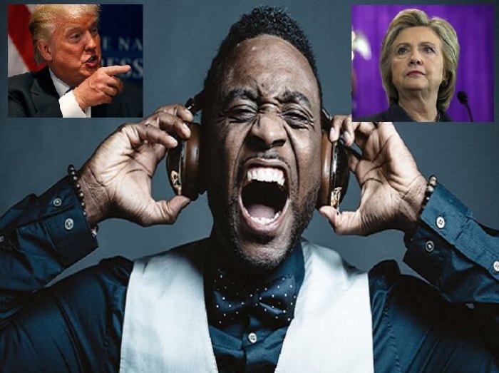 Evangelical hip-hop artist Amisho Baraka, who performs as Sho Baraka says he will not be voting for either Republican presidential nominee Donald Trump (L) or Democratic presidential nominee Hillary Clinton (R).