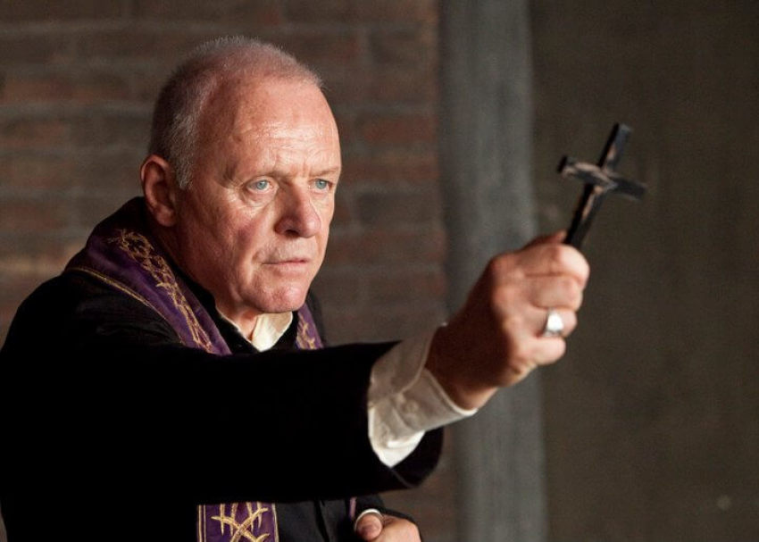 Actor Anthony Hopkins as Father Lucas in a scene from New Line Cinema's psychological thriller 