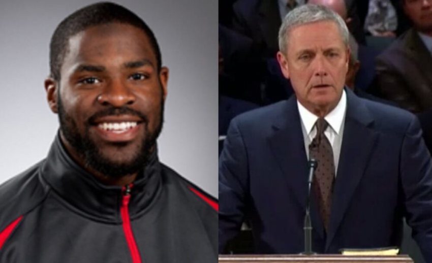 Charlotte police officer Brentley Vinson, 26 (L), and his pastor, Loran Livingston of Central Church (R).