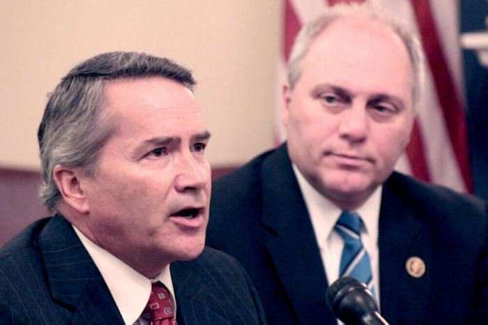 Rep. Jody Hice, R-Ga., (L) speaks at a press conference in the U.S. Capitol in Washington, D.C. on September 28, 2016. Hice is flanked by House Majority Whip Steve Scalise, R-La.