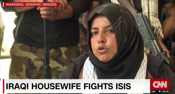 39-year-old Wahida Mohamed, also known as Um Hanadi and who identifies herself as a housewife, says she has been fighting terrorists in Iraq for several years.