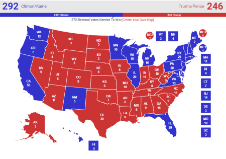 The "no toss ups" map by Real Clear Politics, accessed Monday, October 3, 2016.