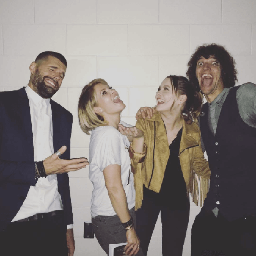 Candace Cameron Bure, for KING & COUNTRY and Natasha Bure pose backstage at the Extraordinary Women Conference in Roanoke, Virginia, Sept 30 2016.
