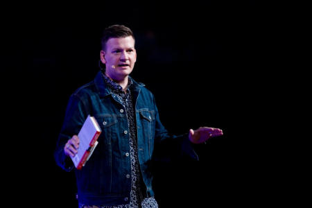 Catalyst executive director Tyler Reagin speaks at Catalyst Atlanta in Duluth, Georgia on Oct. 5, 2016.