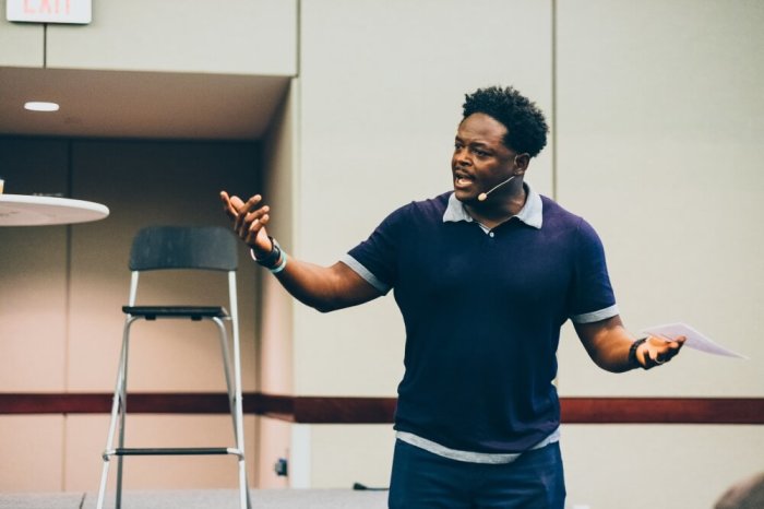 Pastor Derwin Gray of Transformation Church in South Carolina speaks at the Catalyst Atlanta in Duluth, Georgia on Oct. 5, 2016.