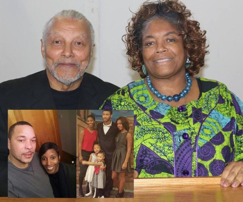 Apostle Fred Harris, 78, and his wife Kathleen of New Risen Christ Ministries International in Detroit, Michigan. In inset photo is Gregory Green, 49 and his wife Faith, 39, in happier times. Faith is also shown with her murdered children Koi, 5, Kaleigh, 4, Chadney Allen, 19, and Kara Allen, 17.