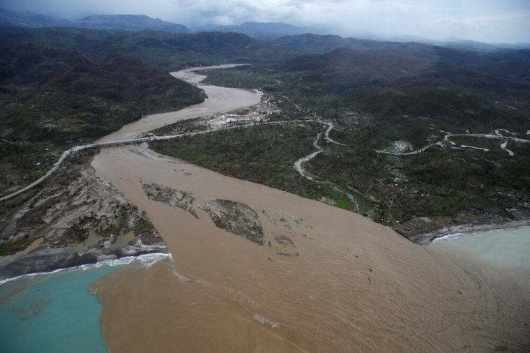 A flooded river is seen after Hurricane Matthew passes Jeremie, Haiti, October 5, 2016.
