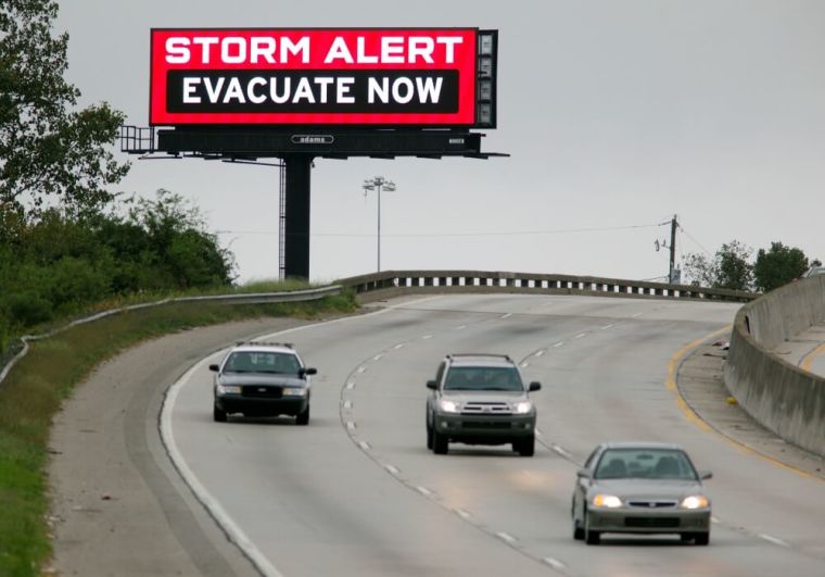 A large electronic billboard urges people to evacuate the Charleston and coastal areas before the arrival of Hurricane Matthew, in North Charleston, South Carolina, October 7, 2016.
