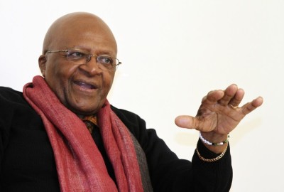 South African Archbishop and Nobel Laureate Desmond Tutu speaks during an interview with Reuters in New Delhi, India, February 8, 2012.