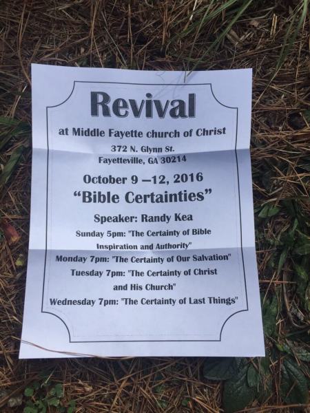 A copy of the flyer that was being handed out by 16-year-old Caelyn Olds when she was killed on Saturday October 8, 2016.