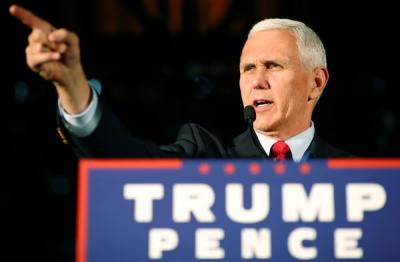 Indiana Governor Mike Pence, the Republican vice presidential nominee, speaks during a rally in Charlotte, North Carolina, October 10, 2016.