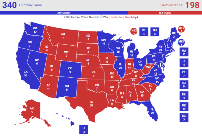 The 'no toss-ups' map of Real Clear Politics for the presidential election, accessed October 13, 2016.