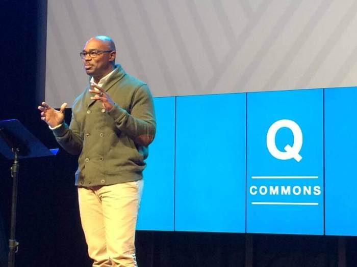 Joshua Symonette of National Community Church, emcee of Q Commons event at the Miracle Theater in Washington, D.C. on October 13, 2016.