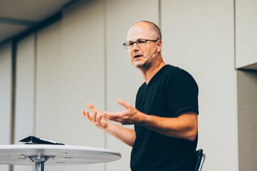 Pastor Scott Sauls of Christ Presbyterian Church in Nashville, Tennessee, speaks at a lab session at Catalyst conference in Duluth, Georgia, on October 5, 2016.