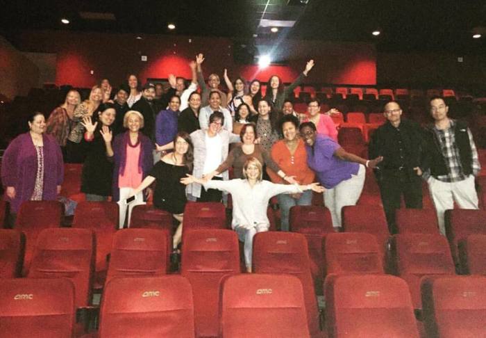 Candace Cameron Bure poses in a NYC theater with other Christians after viewing 'Revive Us,' October 18 2016.