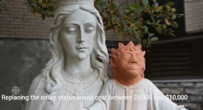 Baby Jesus statue restoration in Sudbury, Ontario, Canada, has receives mixed reviews, October 2016.
