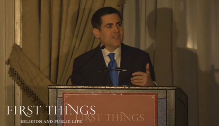 Russell Moore, President of the Ethics and Religious Liberty Commission (SBC), speaks at the annual First Things Erasmus Lecture in New York City, on October 24, 2016.