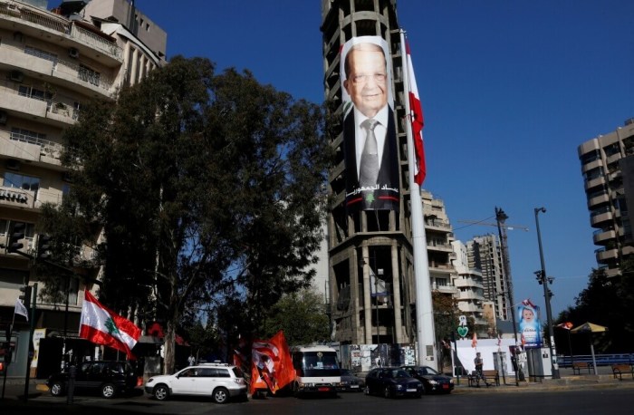 A picture of Christian politician and FPM founder Michel Aoun is seen on a building prior to presidential elections in Beirut, Lebanon October 30, 2016.