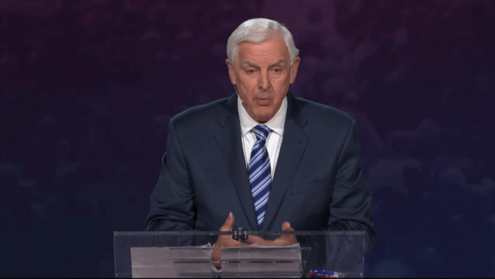 David Jeremiah, founder of Turning Point Radio and Television Ministries and senior pastor of Shadow Mountain Community Church, speaks at the simulcast 'My Faith Matters' on November 2, 2016.