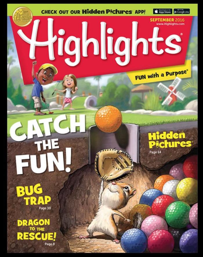 Cover for Highlights, a magazine for children, September, 2016.