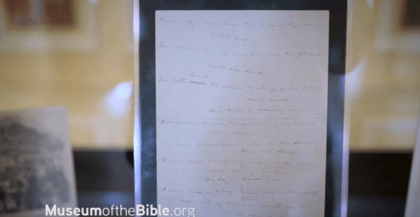 A photo of the original manuscript of the historic song written by Julia Ward Howe, 