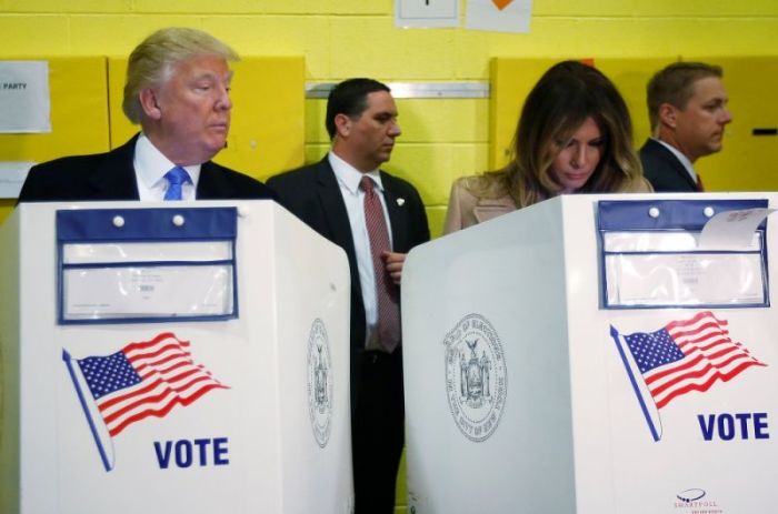 Donald Trump and his wife Melania Trump vote at PS 59 in New York.