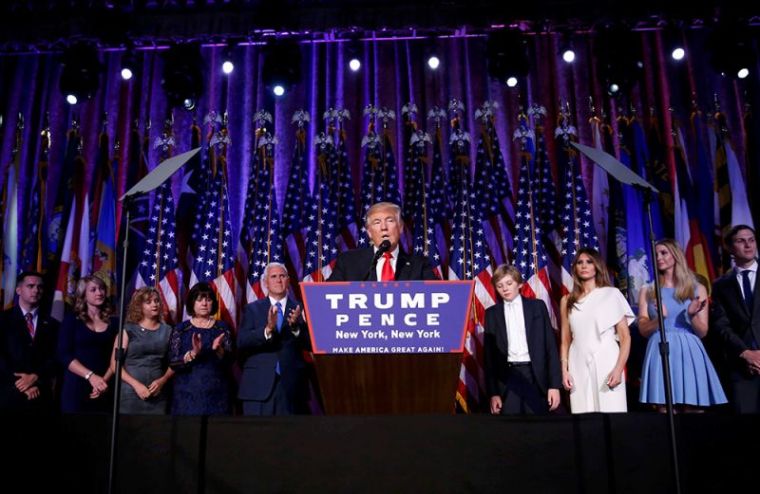 U.S. President-elect Donald Trump speaks at his election night rally in Manhattan, New York, November 9, 2016.