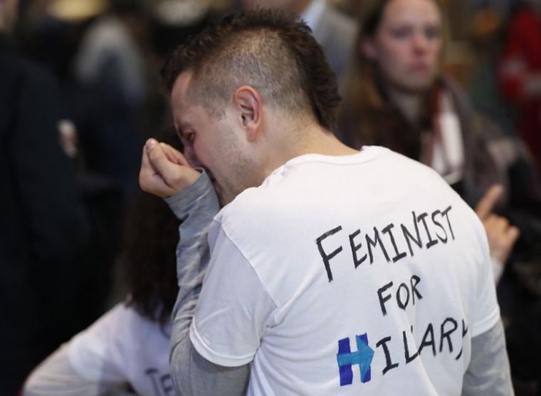 A supporter of U.S. Democratic presidential nominee Hillary Clinton reacts at her election night rally in Manhattan, New York, November 9, 2016.