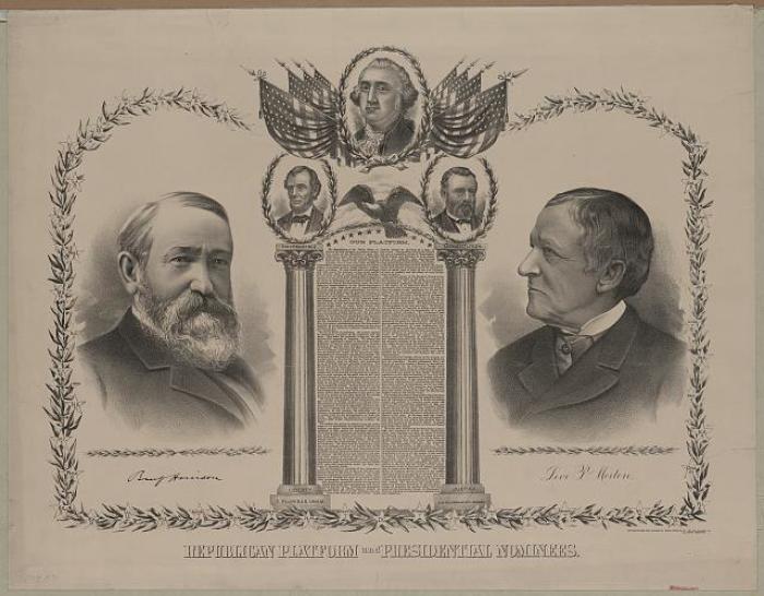 An 1888 campaign ad for Republican Benjamin Harrison.