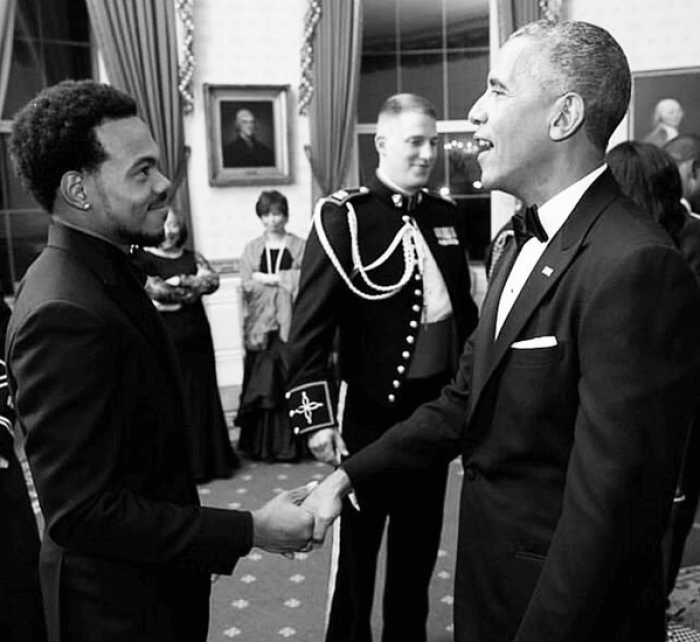 Chance The Rapper pictured with President Barack Obama. (L-R)