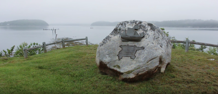 A marker at Popham Colony, located in modern-day Phippsburg, Maine.