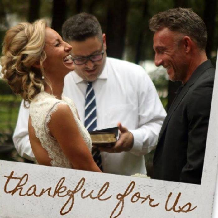 Former pastor and Billy Graham's grandson Tullian Tchividjian (R) and his new wife Stacie (L)